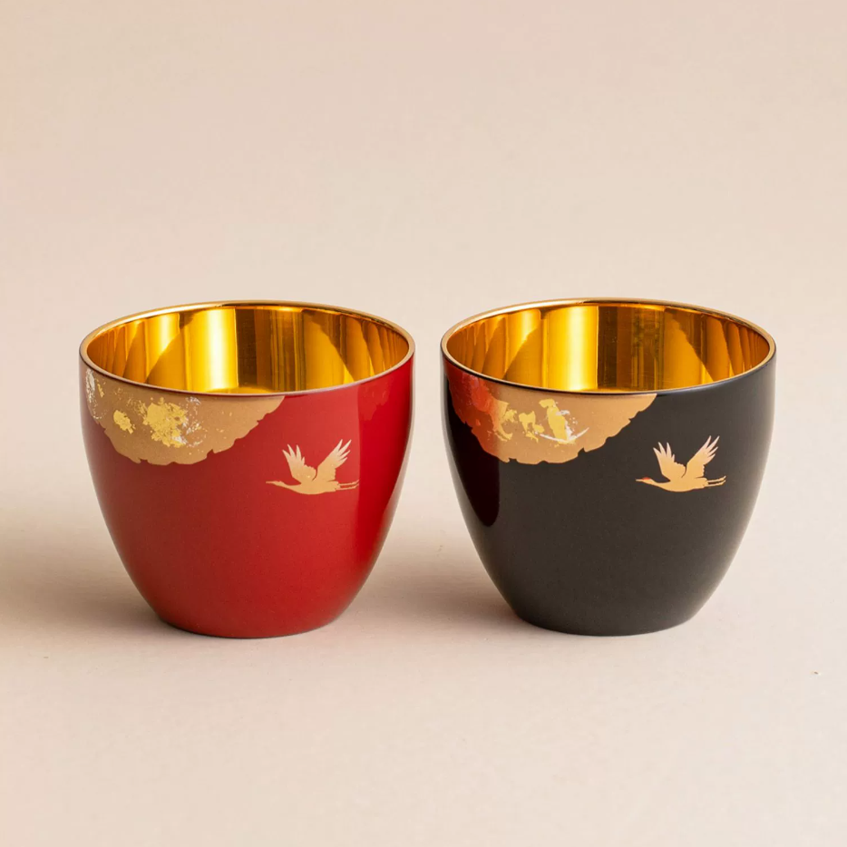 Japanese Lacquer Goblet Golden Crane | Yamanaka Shikki