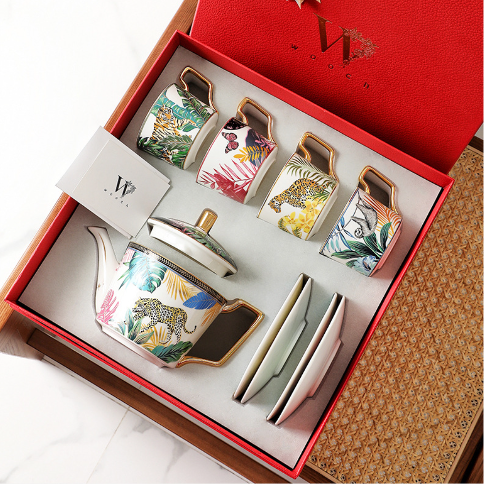 Ceramic Tea Set Gift – Rainforest Theme Teapot & Cup Set