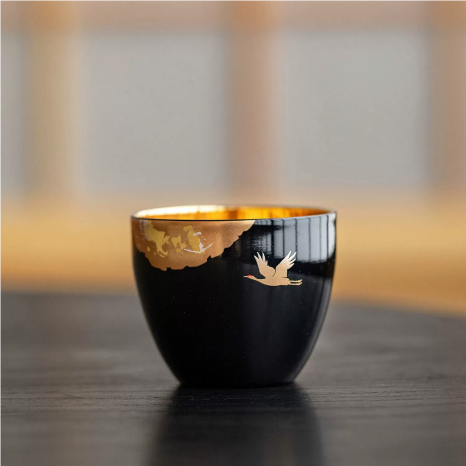Japanese Lacquer Goblet Golden Crane | Yamanaka Shikki