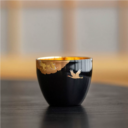 Japanese Lacquer Goblet Golden Crane | Yamanaka Shikki