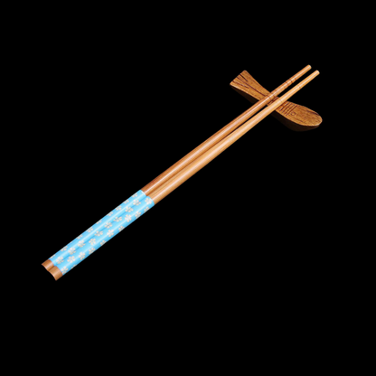Bamboo Chopsticks Set of 4 | Japanese Sakura Hand-Painted with Chopstick Rests