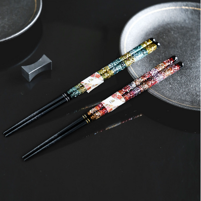 Chopsticks | Starry Night Handcrafted Japanese Solid Wood Silver Blossom Design