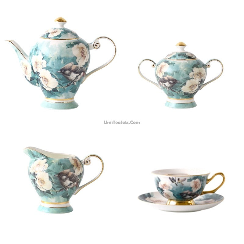 Bone China Tea Set Rhododendron Gold 21-Piece Afternoon Tea