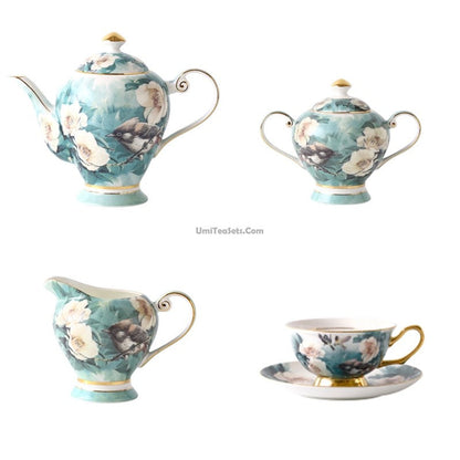 Bone China Tea Set Rhododendron Gold 21-Piece Afternoon Tea