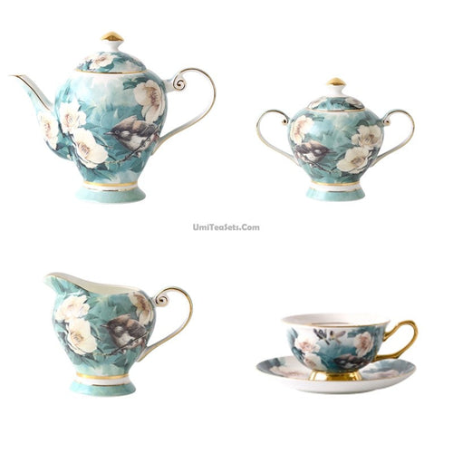 Bone China Tea Set Rhododendron Gold 21-Piece Afternoon Tea