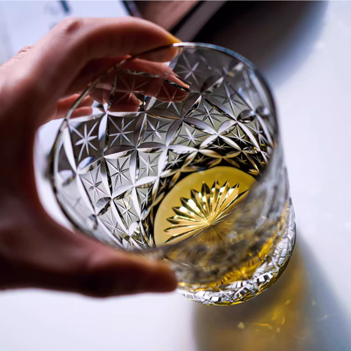 Whiskey Glass Edo Kiriko Asanoha Star – Hand-Cut Hemp Leaf Japanese Tumbler with Wooden Box