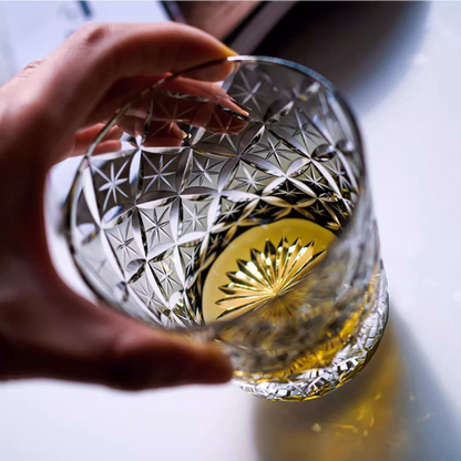 Whiskey Glass Edo Kiriko Asanoha Star – Hand-Cut Hemp Leaf Japanese Tumbler with Wooden Box