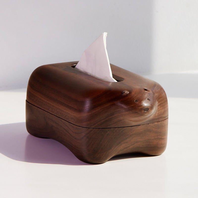 Tissue Box Holder Walnut Wood Bear Shape Magnetic Cover Handmade