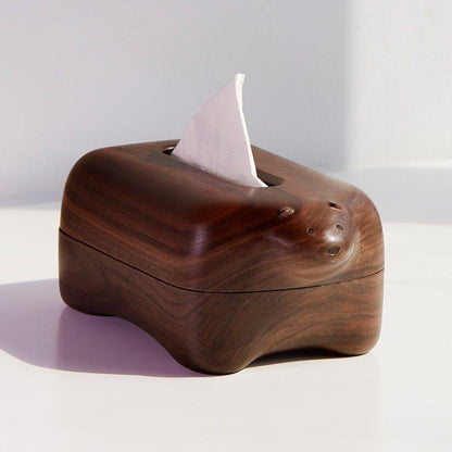 Tissue Box Holder Walnut Wood Bear Shape Magnetic Cover Handmade