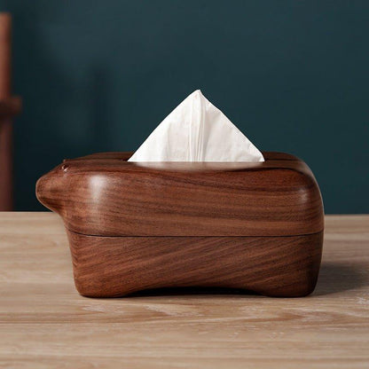 Tissue Box Holder Walnut Wood Bear Shape Magnetic Cover Handmade