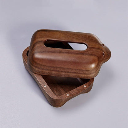 Tissue Box Holder Walnut Wood Bear Shape Magnetic Cover Handmade