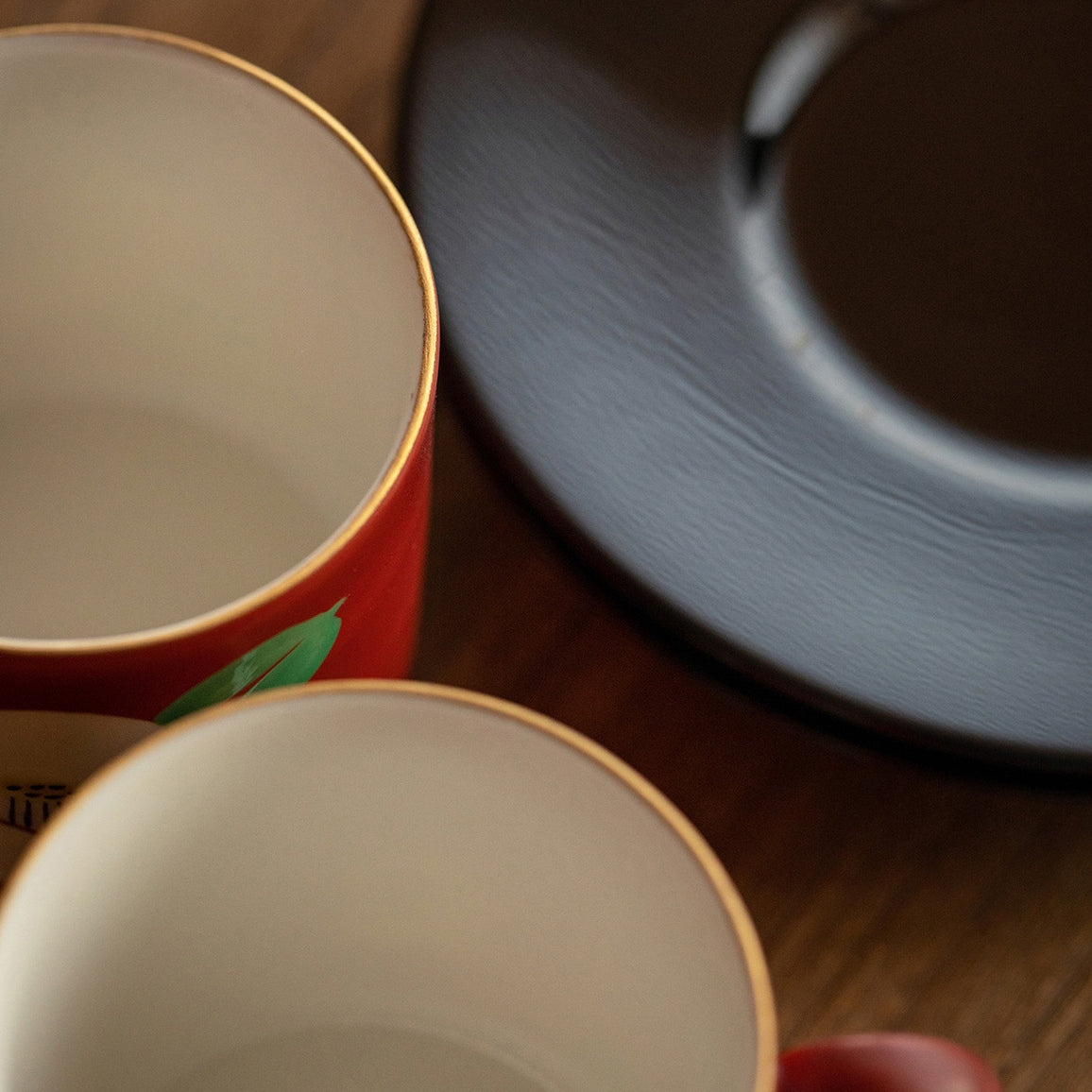 Japanese Couple Tea Cup Set – Mino Ware Red Camellia Design