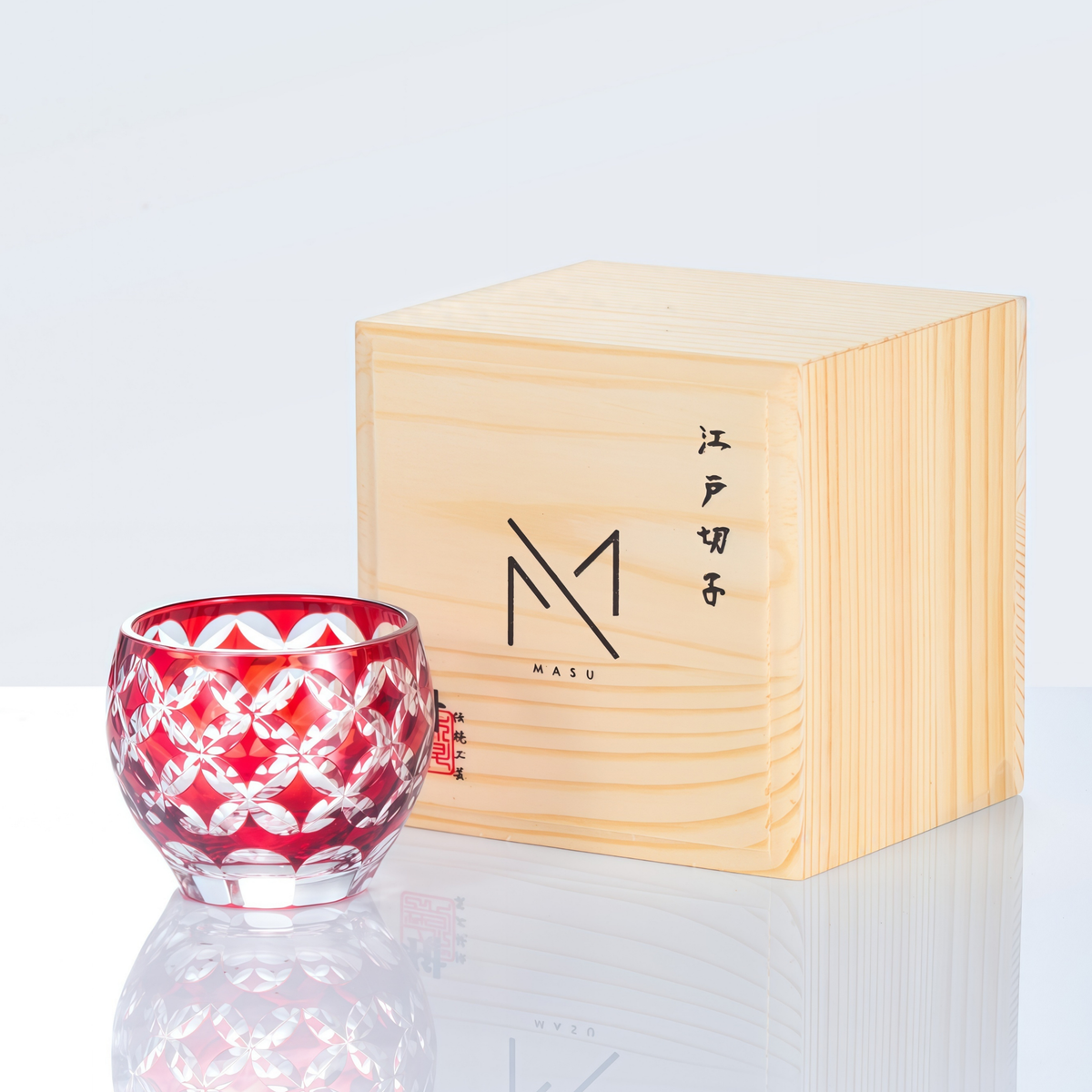 Sake Glass Set Edo Kiriko Aka Collection – Hand-Cut Crimson Red Japanese Sake Flagon & Glass | 7 Patterns
