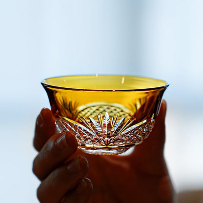 Tea Set Handcrafted Amber Glass Chrysanthemum Engraved Japanese Tea Ceremony Set Artisan Teacup Gift