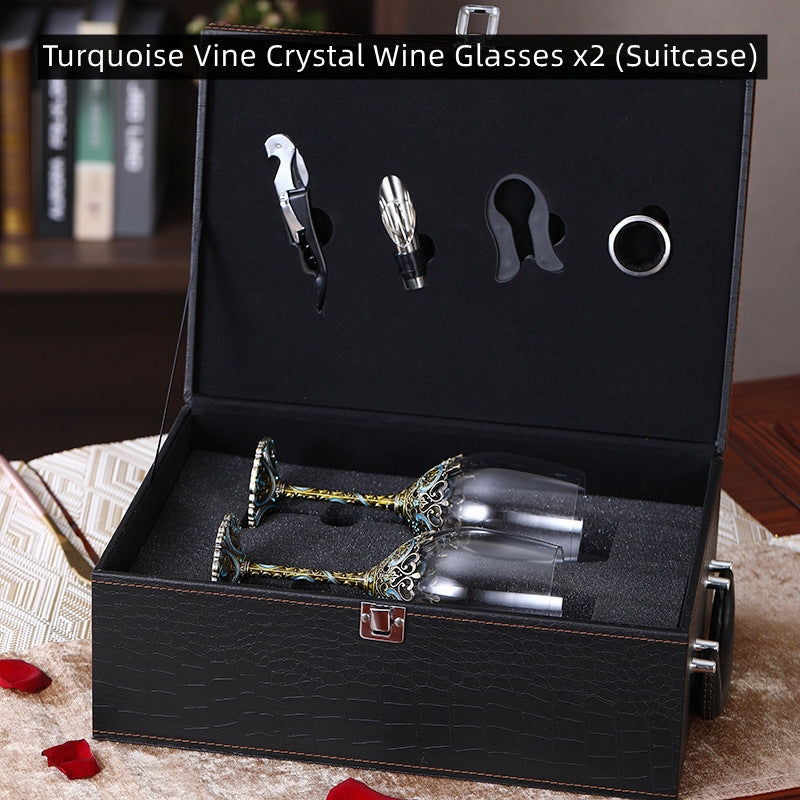 Crystal Wine Glass Set with Decanter – Turquoise Vine Design