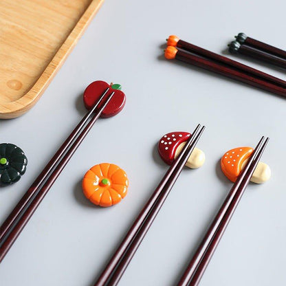 Resin Chopstick Rest Fall Harvest Design Pumpkin Mushroom Apple Japanese Handcrafted