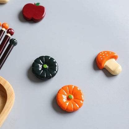 Resin Chopstick Rest Fall Harvest Design Pumpkin Mushroom Apple Japanese Handcrafted