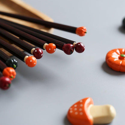 Japanese Chopsticks Fall Harvest Theme Pumpkin Mushroom Apple Design Kids and Adult Styles