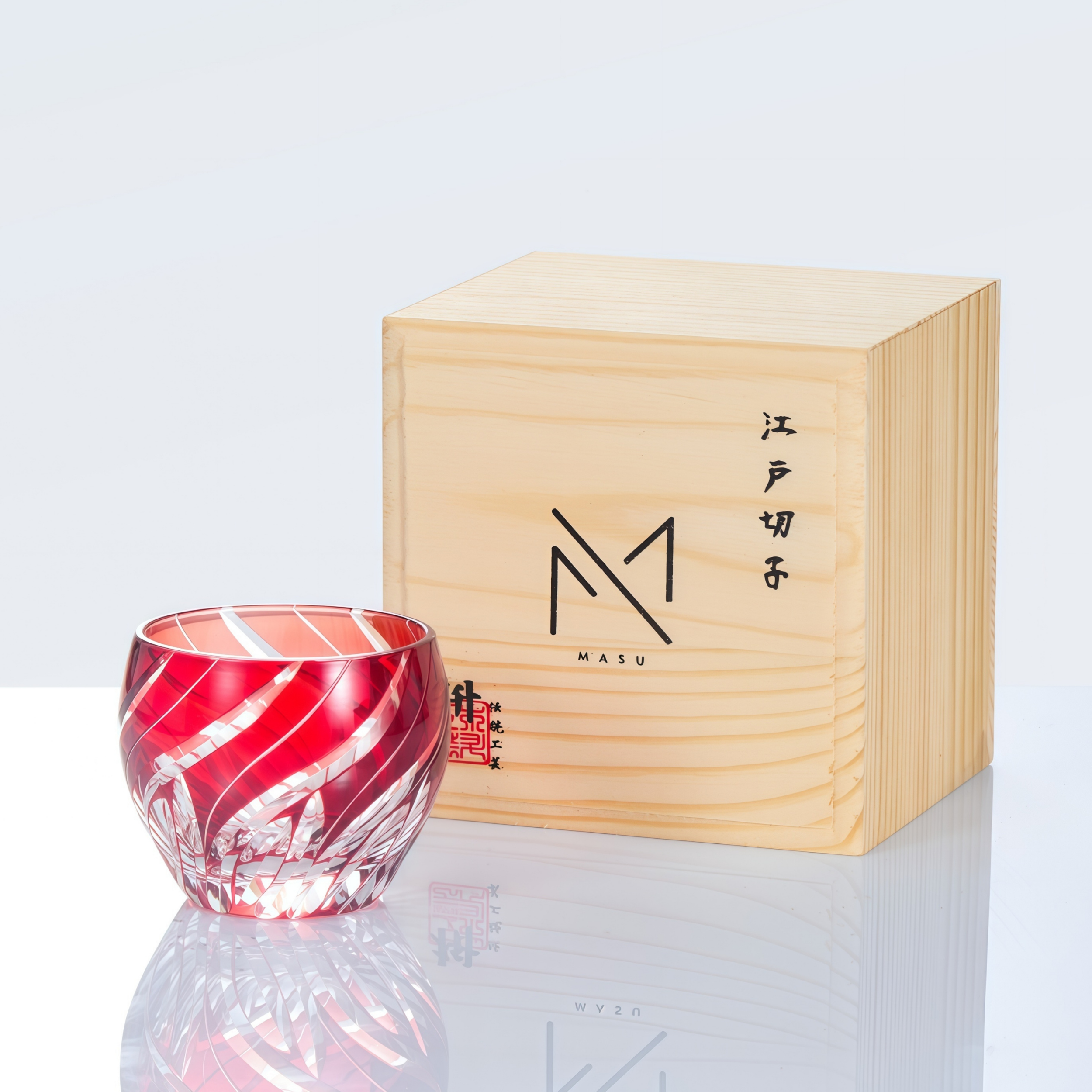 Sake Glass Set Edo Kiriko Aka Collection – Hand-Cut Crimson Red Japanese Sake Flagon & Glass | 7 Patterns