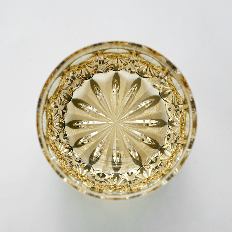 Whiskey Glass Edo Kiriko Amber Celestial – Hand-Cut Starburst Japanese Tumbler with Wooden Box