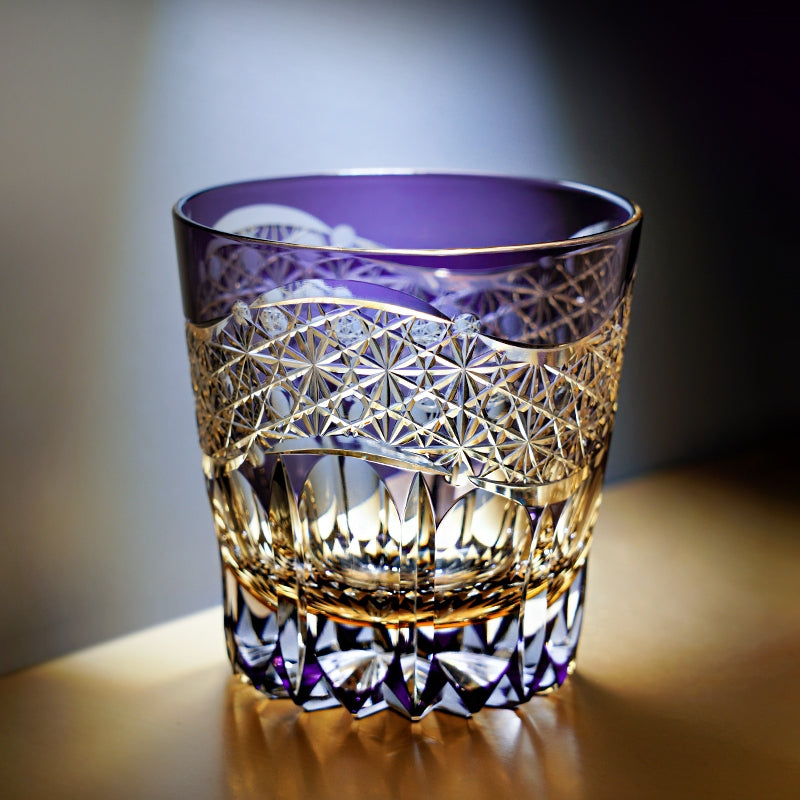 Whiskey Glass Edo Kiriko Amethyst Prism – Hand-Cut Geometric Japanese Tumbler with Wooden Box