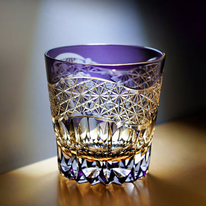 Whiskey Glass Edo Kiriko Amethyst Prism – Hand-Cut Geometric Japanese Tumbler with Wooden Box