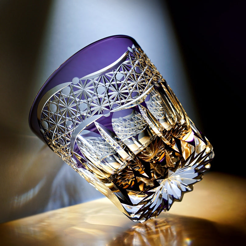 Whiskey Glass Edo Kiriko Amethyst Prism – Hand-Cut Geometric Japanese Tumbler with Wooden Box