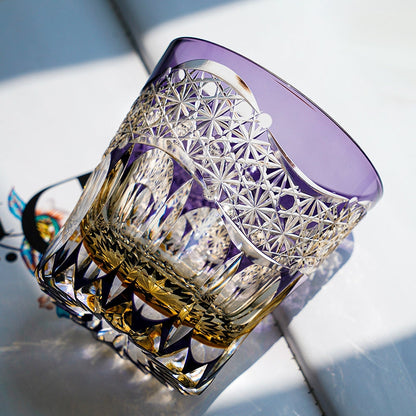 Whiskey Glass Edo Kiriko Amethyst Prism – Hand-Cut Geometric Japanese Tumbler with Wooden Box