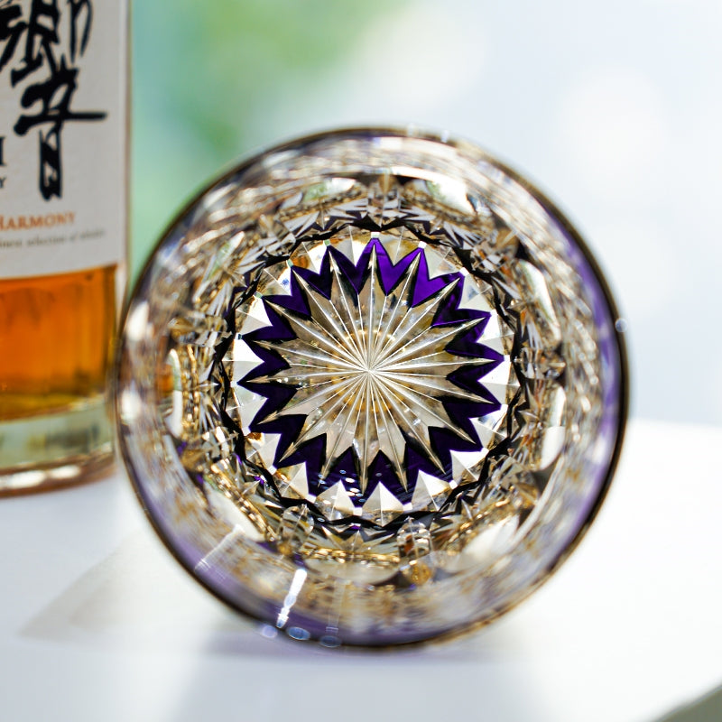 Whiskey Glass Edo Kiriko Amethyst Prism – Hand-Cut Geometric Japanese Tumbler with Wooden Box
