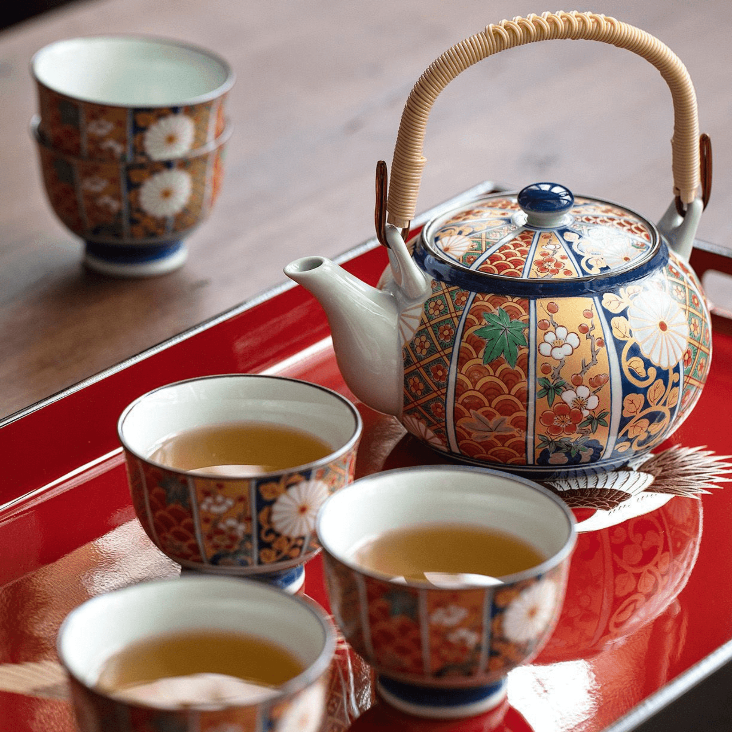 Tea Set | Japanese Imari Hasami Ware Teapot & 5 Cups Handcrafted Ceramic