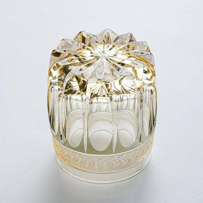 Whiskey Glass Edo Kiriko Amber Celestial – Hand-Cut Starburst Japanese Tumbler with Wooden Box