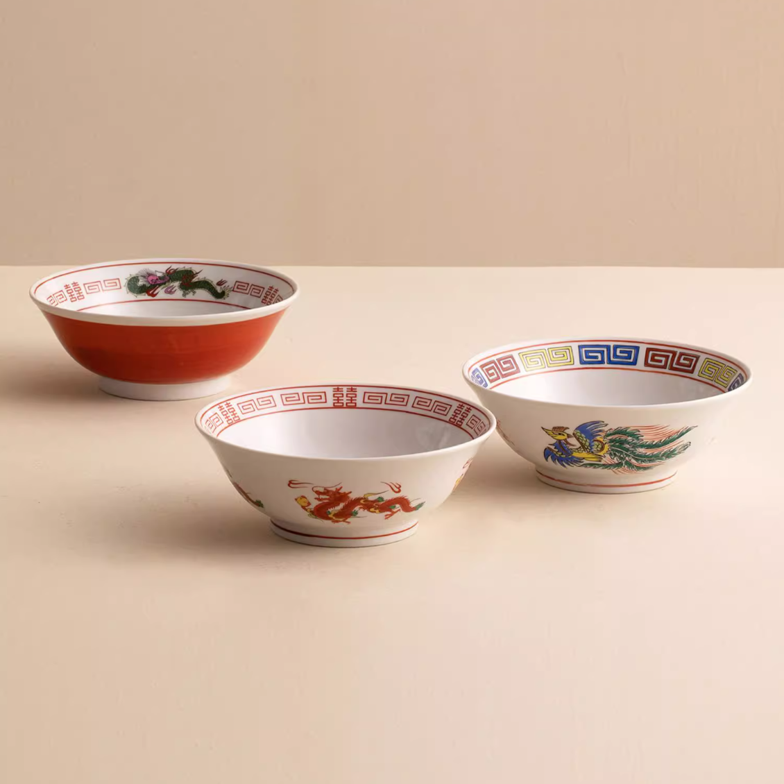 Japanese Ramen Bowl – Mino Ware Dragon & Phoenix Ceramic