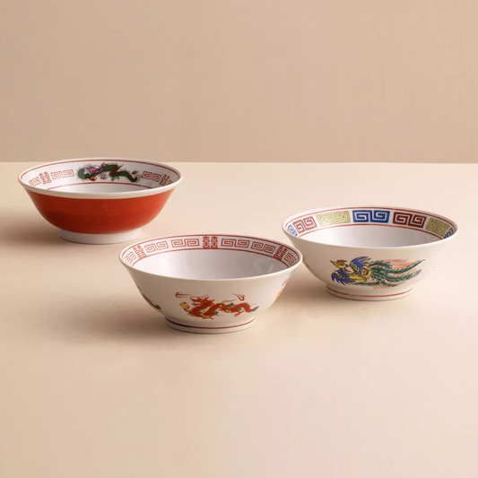 Japanese Ramen Bowl – Mino Ware Dragon & Phoenix Ceramic