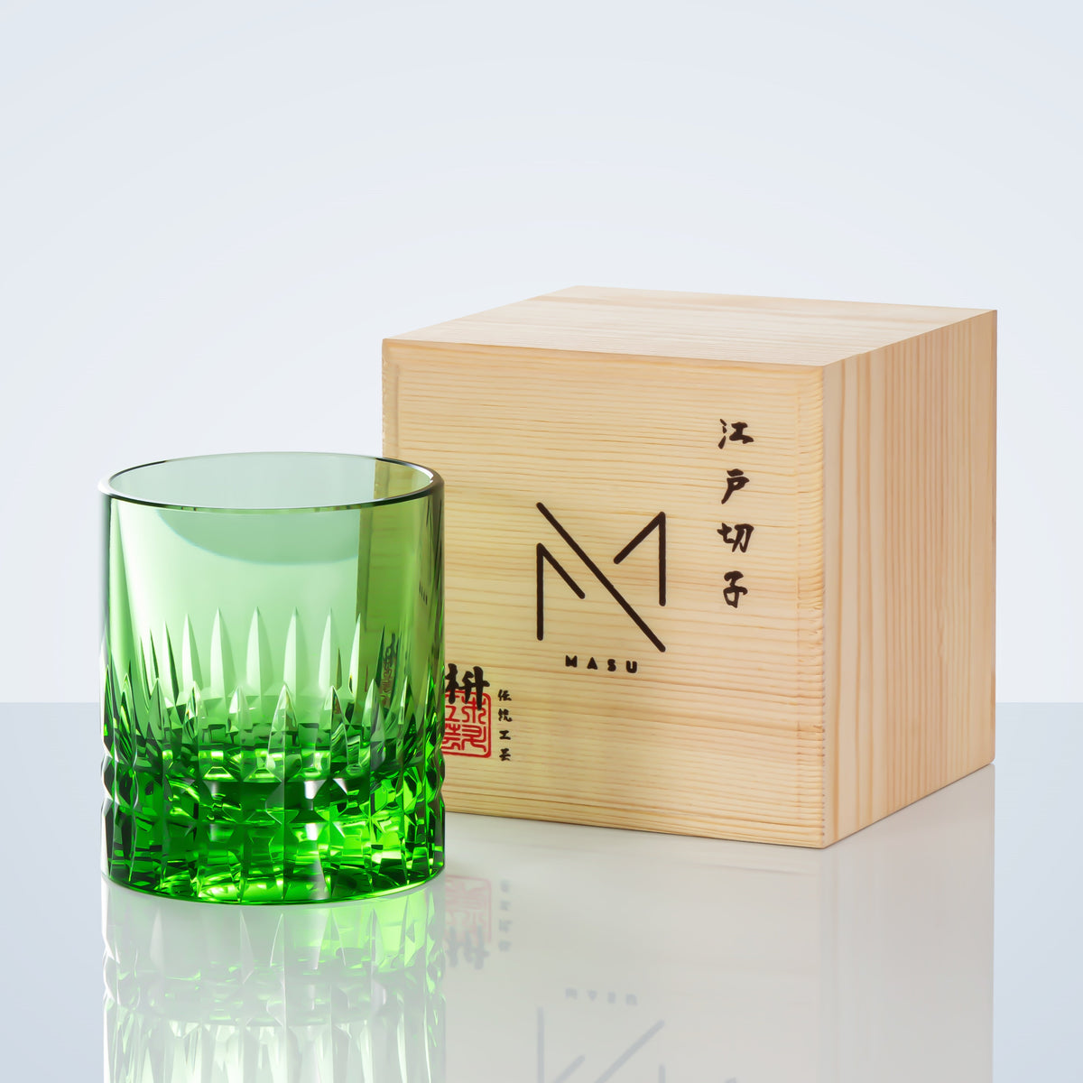 Whisky Glass Edo Kiriko Crystal Royale – Hand-Cut Japanese Tumbler with Wooden Box | Crystal, Sakura & Emerald