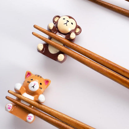 Kids Chopsticks Wooden Animal Series Japanese Panda Kitten with Rest