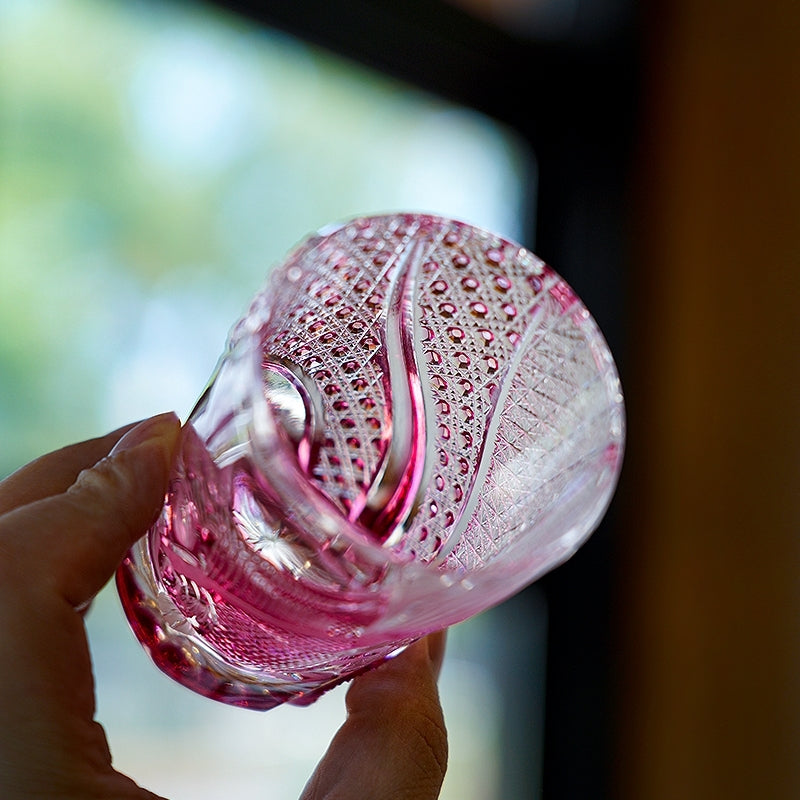 Handcrafted Whiskey Glass Rose Koi | Edo Kiriko Pink Koi Fish Crystal
