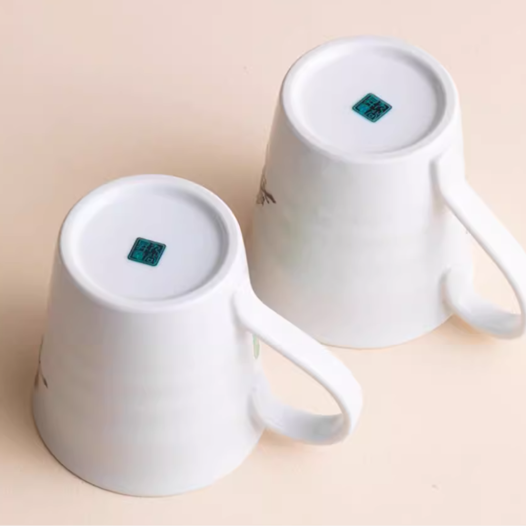 Japanese Ceramic Mug – Kutaniyaki Floral Bird Swallow Forest