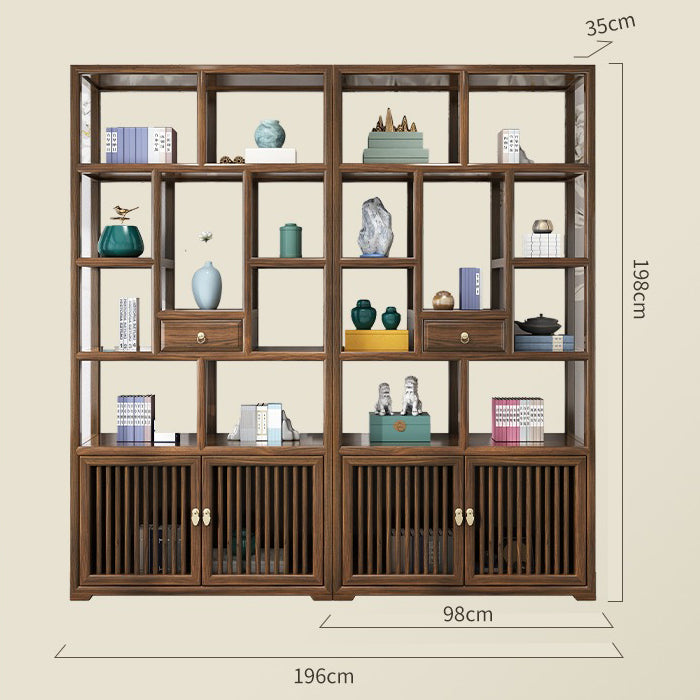 Solid Elm Wood Display Cabinet — Tenon-Mortise Curio Shelf