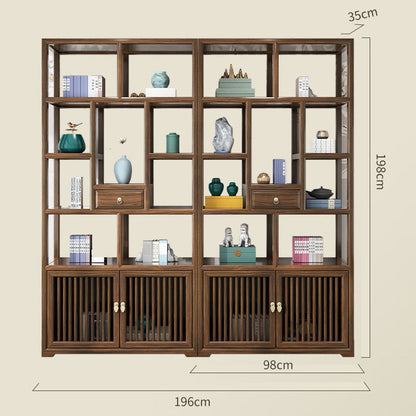 Solid Elm Wood Display Cabinet — Tenon-Mortise Curio Shelf