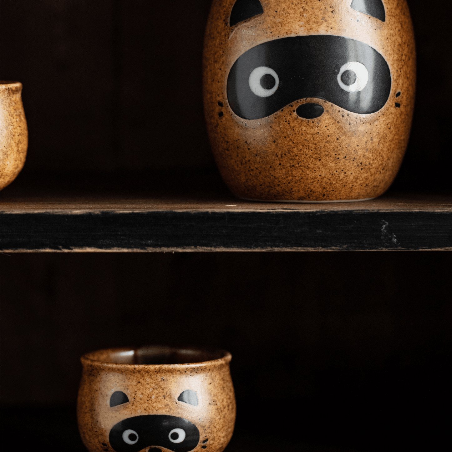 Ceramic Sake Set Tanuki Japanese Handcrafted Raccoon Folk Art Lucky
