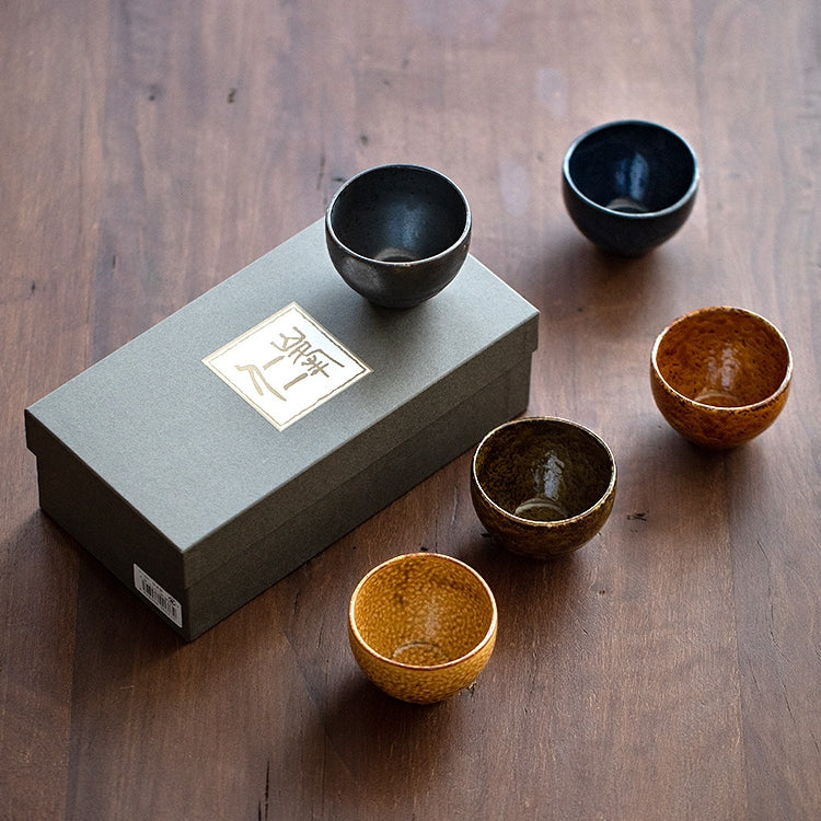 Japanese Tea Cup Set of 5 – Mino Ware Autumn Wabi-Sabi Glaze