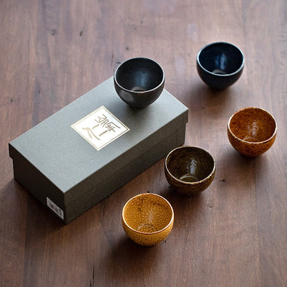 Japanese Tea Cup Set of 5 – Mino Ware Autumn Wabi-Sabi Glaze