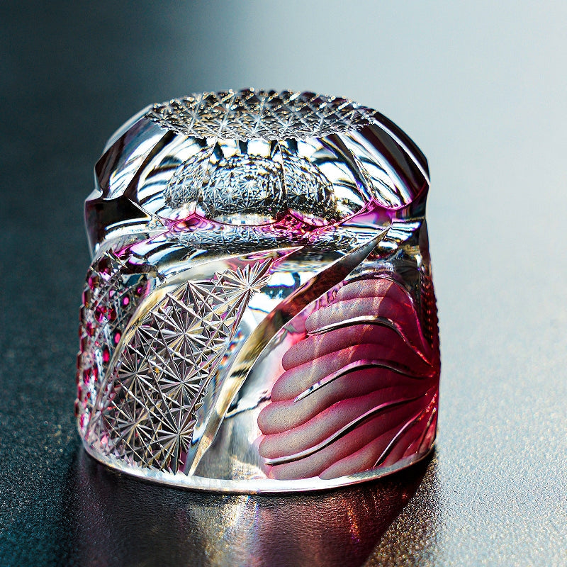 Whiskey Glass Rose Koi | Edo Kiriko Handcrafted Red Crystal Barware