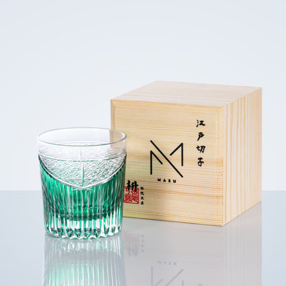 Japanese Cut Glass Edo Kiriko Karmic Whisky Hand-Cut Crystal | Black Turquoise Aqua Glassware