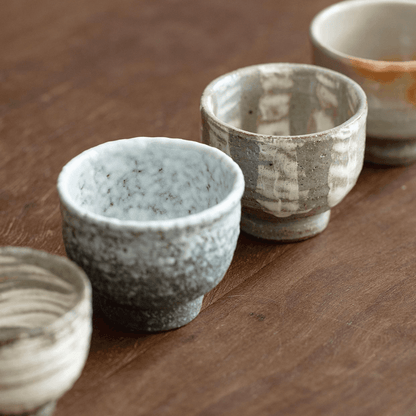 Tea Cup Set of 5 | Japanese Banko Ware Sandy Textured Handcrafted Ceramic