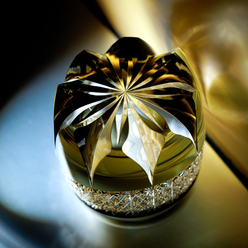 Whiskey Glass Obsidian Lightning | Edo Kiriko Gold Filigree Crystal