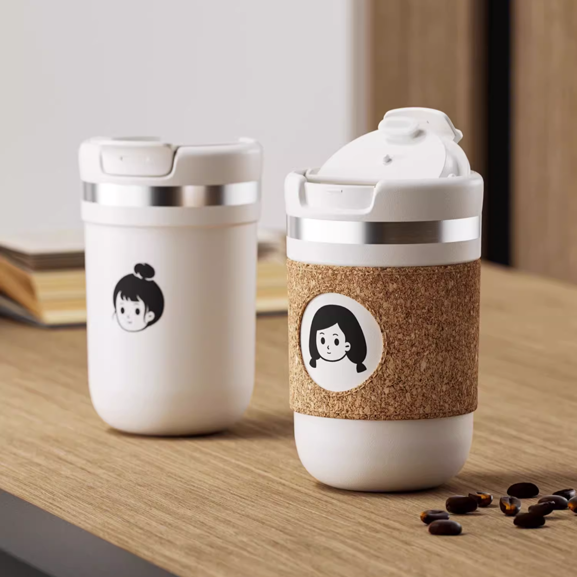 Travel Coffee Cup Stainless Steel | Leather Sleeve Tumbler