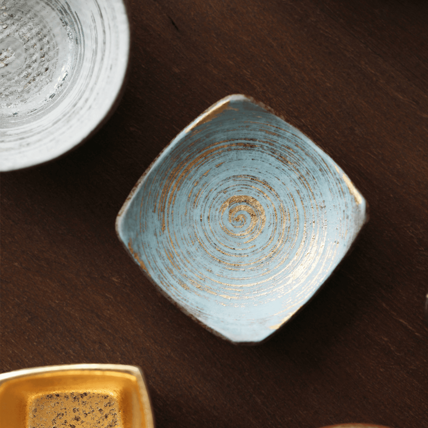 Japanese Tea Set for 6 | Golden Glazed Ceramic Teacups Handcrafted