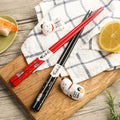 Chopstick Set | Maneki-Neko Lucky Cat Natural Wood Japanese Chopsticks with Rests