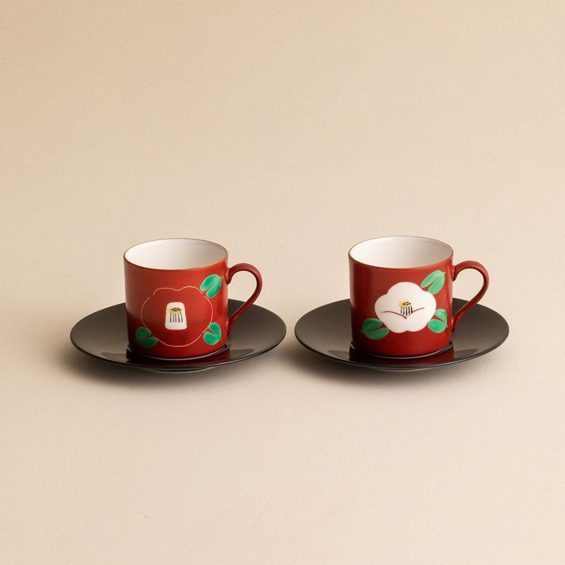 Japanese Couple Tea Cup Set – Mino Ware Red Camellia Design
